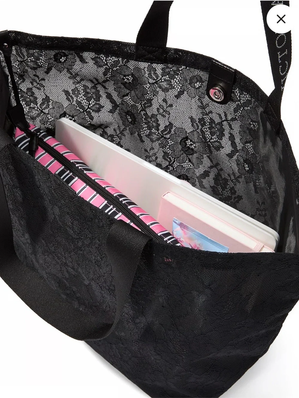 Victoria's Secret Black Lace Logo Strap Tote